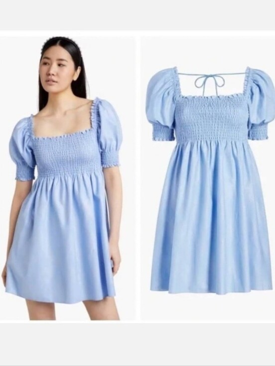 Hill House Dresses & Skirts - Hill House Athena Nap Dress Blue Glitter Check Silver Small NWT Babydoll Mini